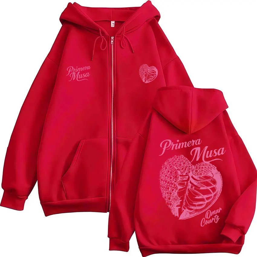 Omar Courtz Primera Musa Album Tour Zipper Hoodies Men Women Fashion Zip Up Hooded Sweatshirts Hip Hop Oversized Pullovers Coats