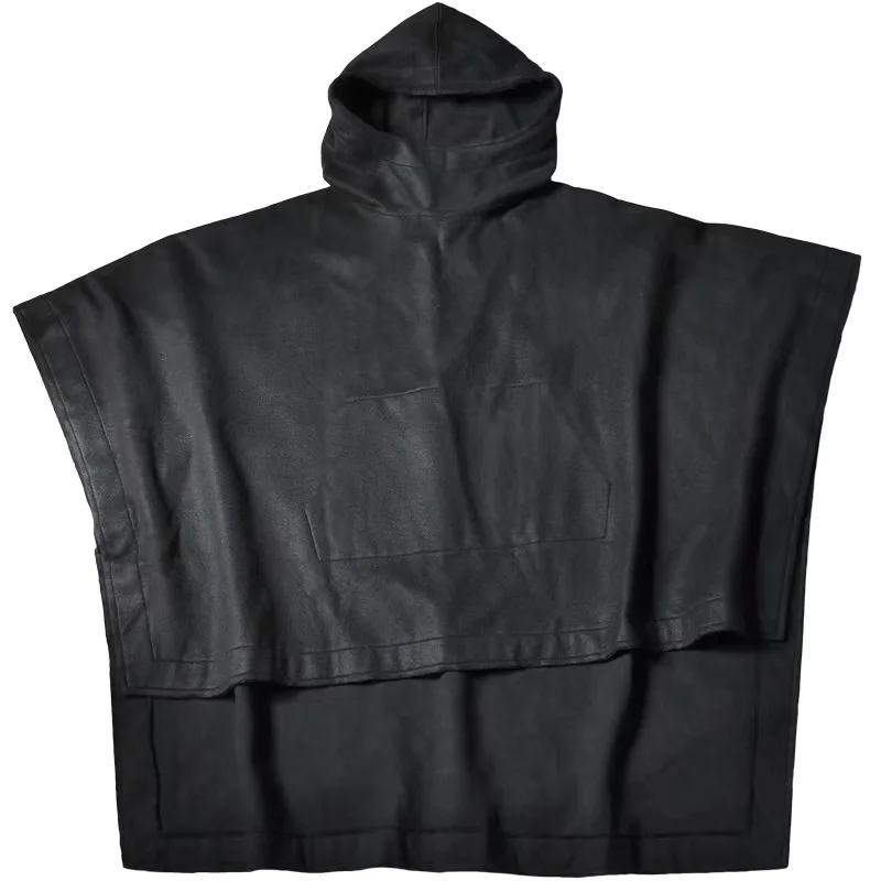 Fashion Vintage Poncho Men Oversized Plush Hooded Batwing Sleeve Trench Punk Outerwear Male Coats Cloak Cape Female Clothing