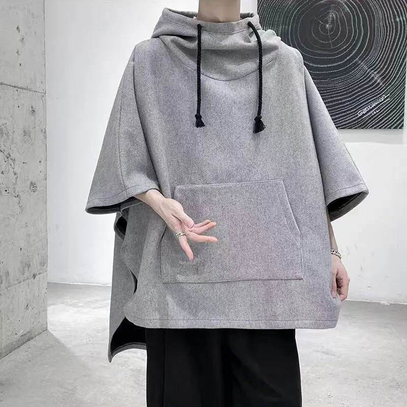 Fashion Vintage Poncho Men Oversized Plush Hooded Batwing Sleeve Trench Punk Outerwear Male Coats Cloak Cape Female Clothing