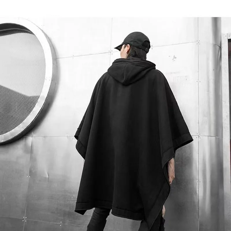 Fashion Vintage Poncho Men Oversized Plush Hooded Batwing Sleeve Trench Punk Outerwear Male Coats Cloak Cape Female Clothing