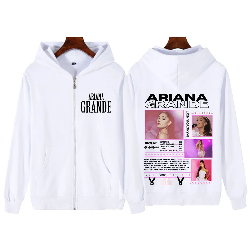 Singer Ariana Grande Tour Fashion Print Zipper Hoodie Men Women Harajuku Streetwear Long-sleeved Casual Thick Zip Up Sportswear
