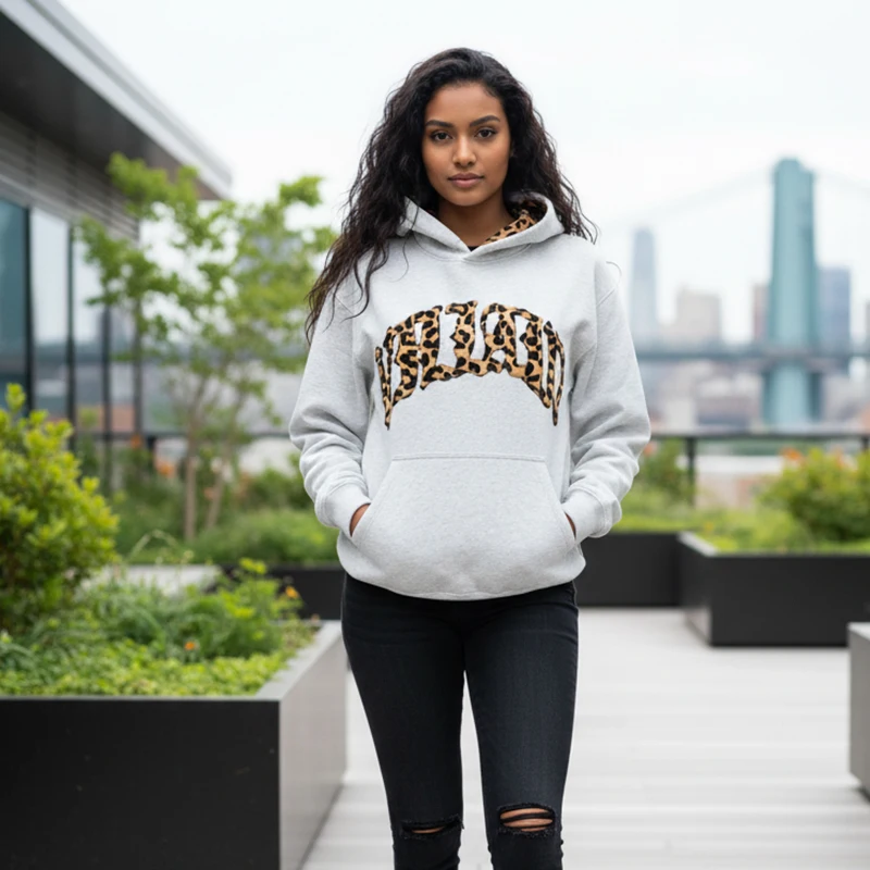 Leopard Print Letter Embroidery American Hip-hop Men Hoodie Retro Harajuku Street Sports Suit Fashionable Casual Sweatshirts ﻿