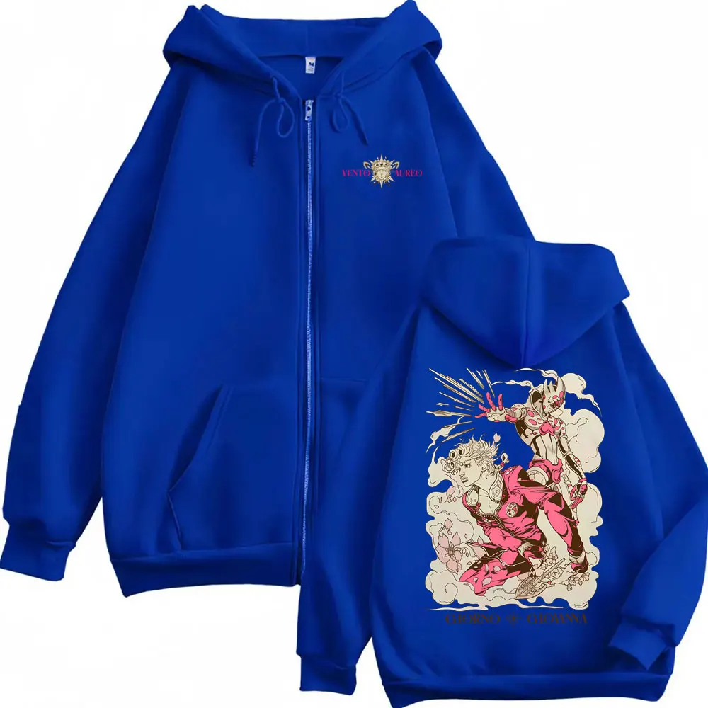 Anime JoJo's Bizarre Adventure Giorno Giovanna Graphic Zipper Hoodie Men Women Clothing Casual Vintage Oversized Zip Up Jacket