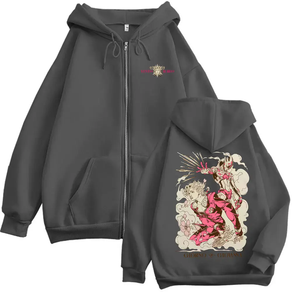 Anime JoJo's Bizarre Adventure Giorno Giovanna Graphic Zipper Hoodie Men Women Clothing Casual Vintage Oversized Zip Up Jacket