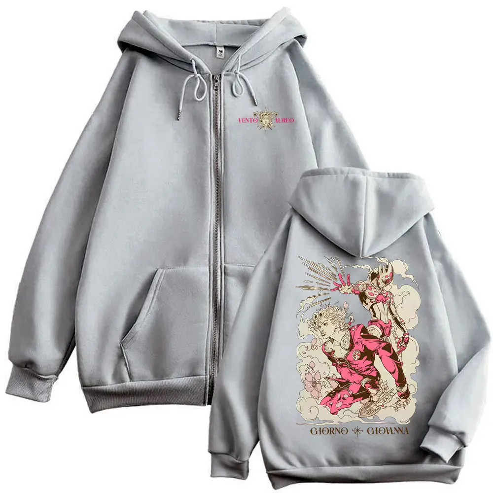 Anime JoJo's Bizarre Adventure Giorno Giovanna Graphic Zipper Hoodie Men Women Clothing Casual Vintage Oversized Zip Up Jacket