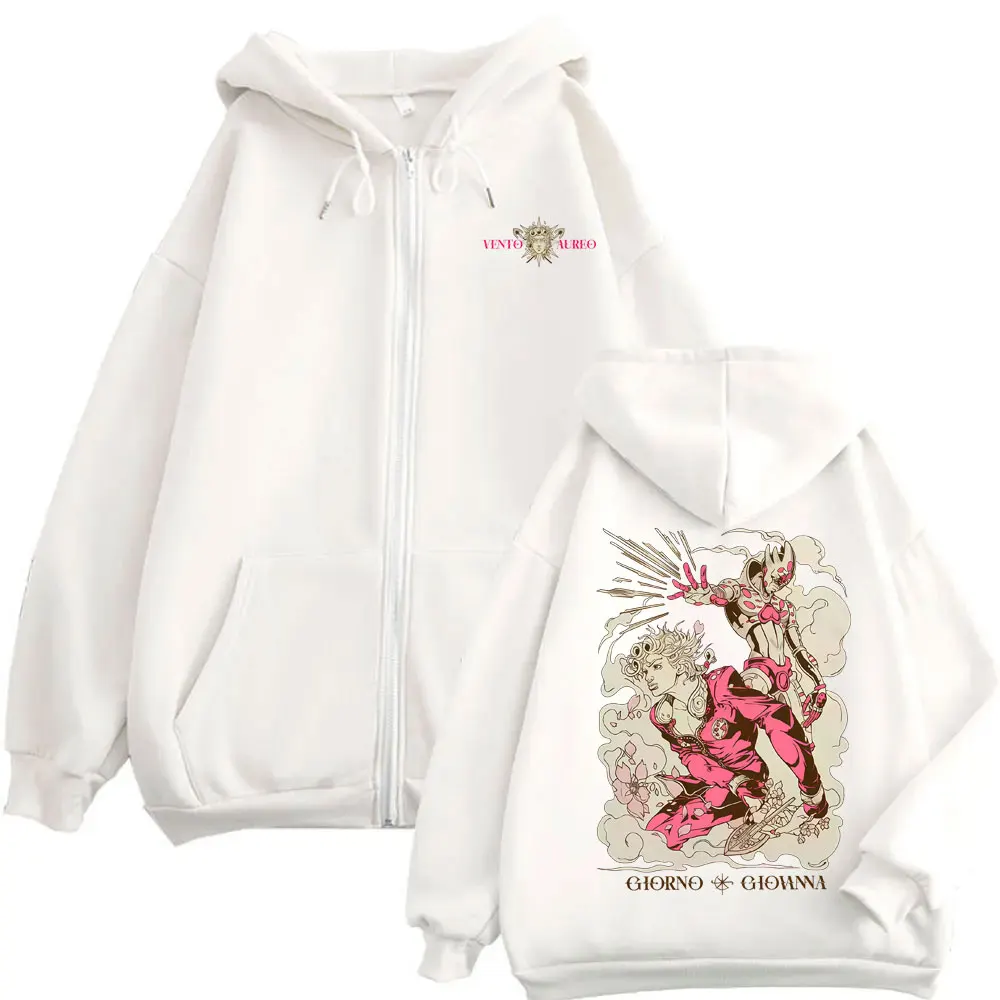 Anime JoJo's Bizarre Adventure Giorno Giovanna Graphic Zipper Hoodie Men Women Clothing Casual Vintage Oversized Zip Up Jacket