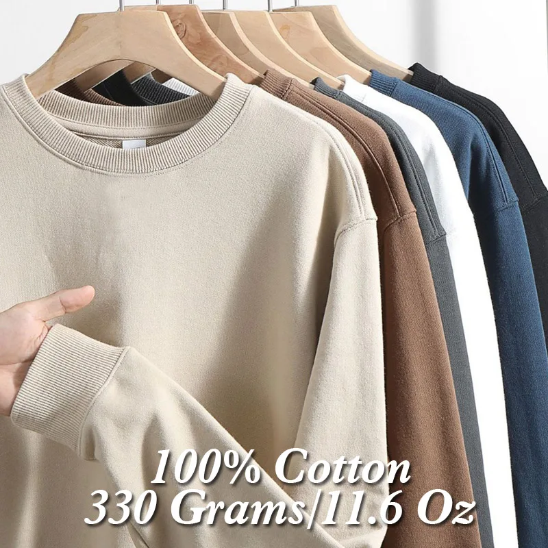 GAAJ 100% Cotton Sweatshirt Men Women,Brand Solid Streetwear,Autum Winter Long Sleeve Pullover,Quality Unisex Clothing,320Gsm