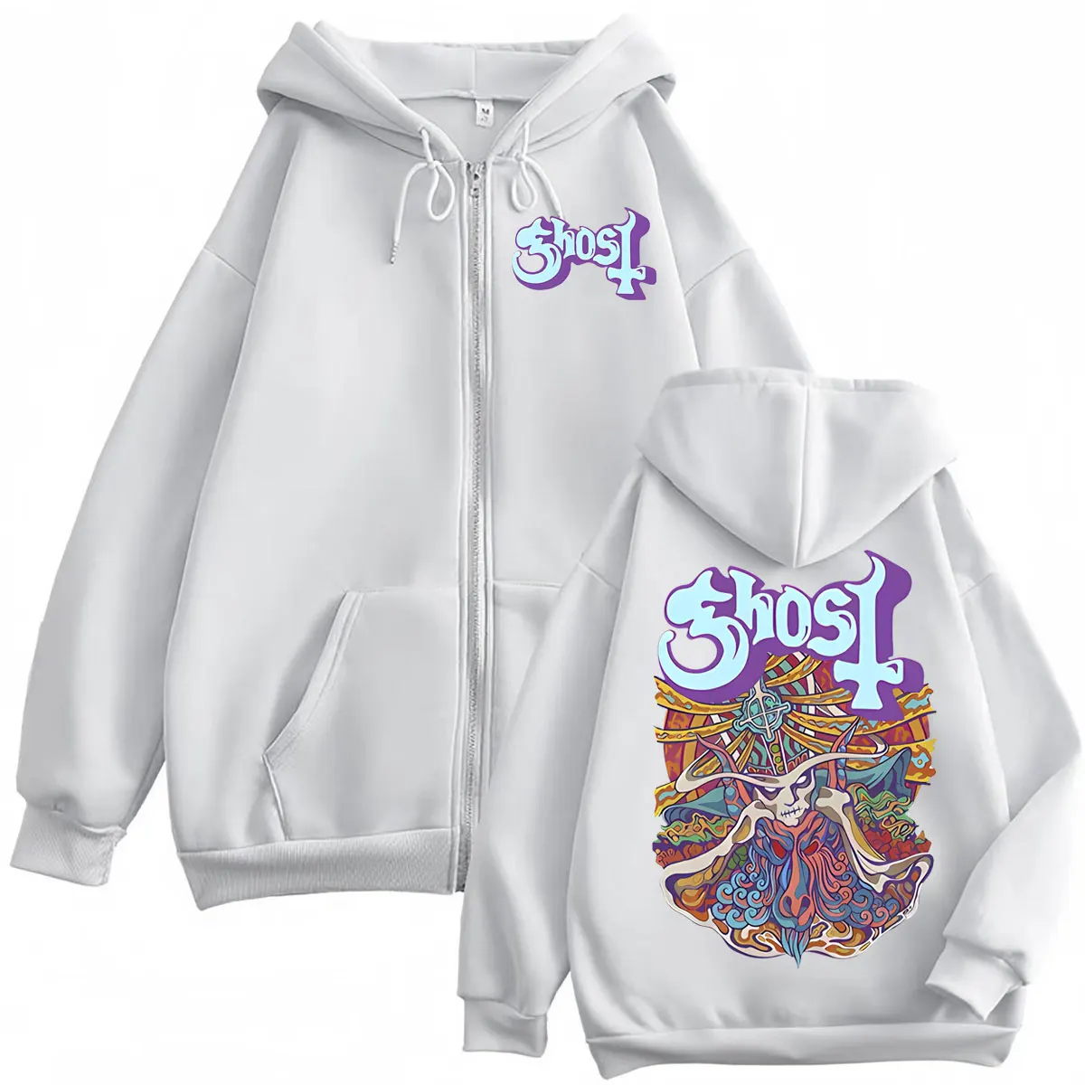 Ghost Band Graphic Zipper Hoodies Men Women Fashion Y2k Oversized Zip Up Sweatshirts Gothic Rock Hip Hop Pullovers Streetwear