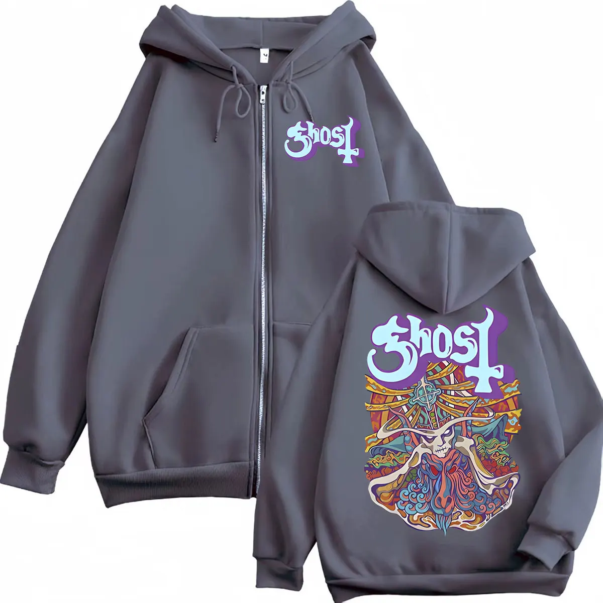 Ghost Band Graphic Zipper Hoodies Men Women Fashion Y2k Oversized Zip Up Sweatshirts Gothic Rock Hip Hop Pullovers Streetwear