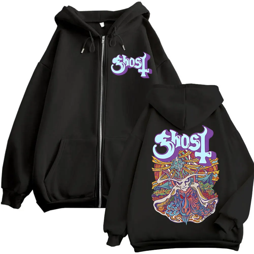 Ghost Band Graphic Zipper Hoodies Men Women Fashion Y2k Oversized Zip Up Sweatshirts Gothic Rock Hip Hop Pullovers Streetwear