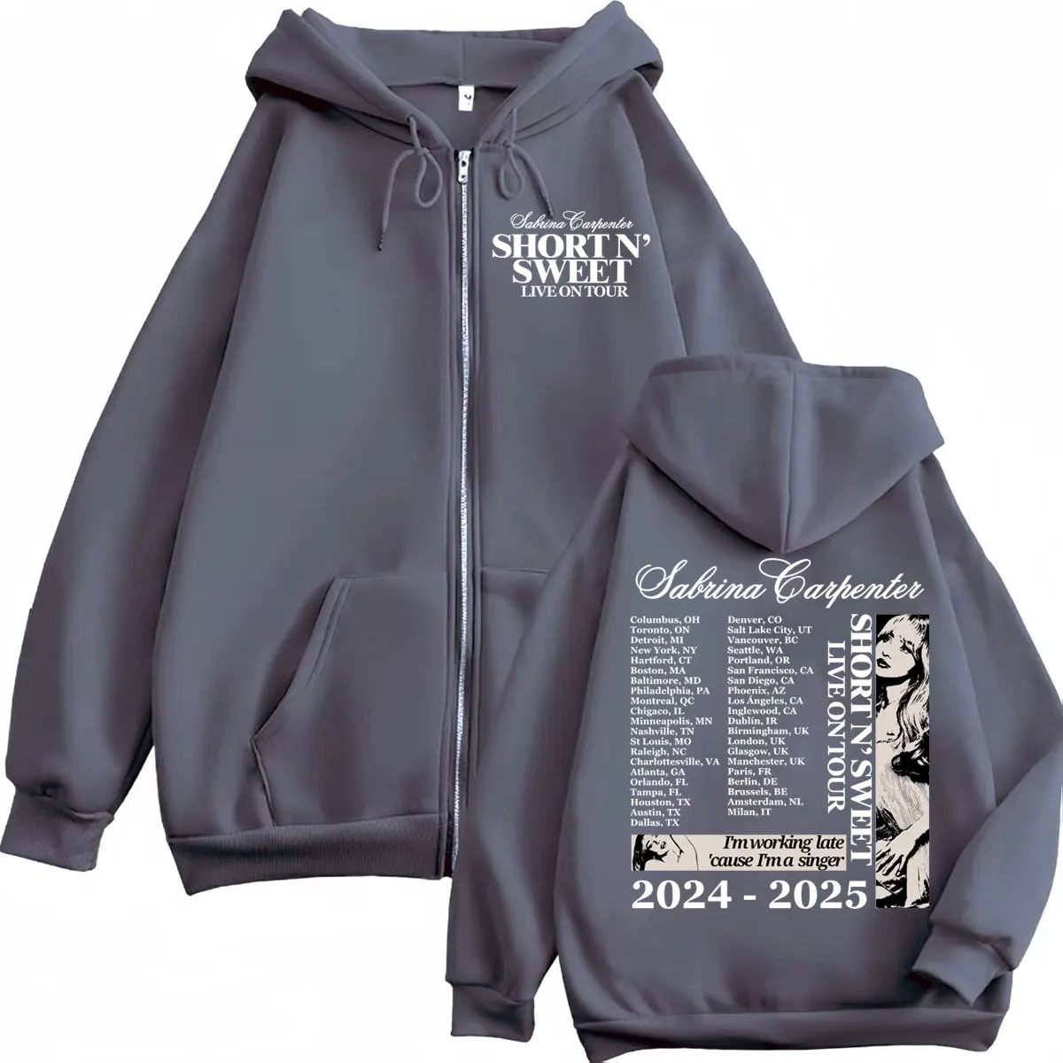 Sabrina Carpenter Short N' Sweet Tour 2025 Zipper Hoodie Fashion Aesthetic Zip Up Sweatshirts Men Women Casual Loose Pullovers