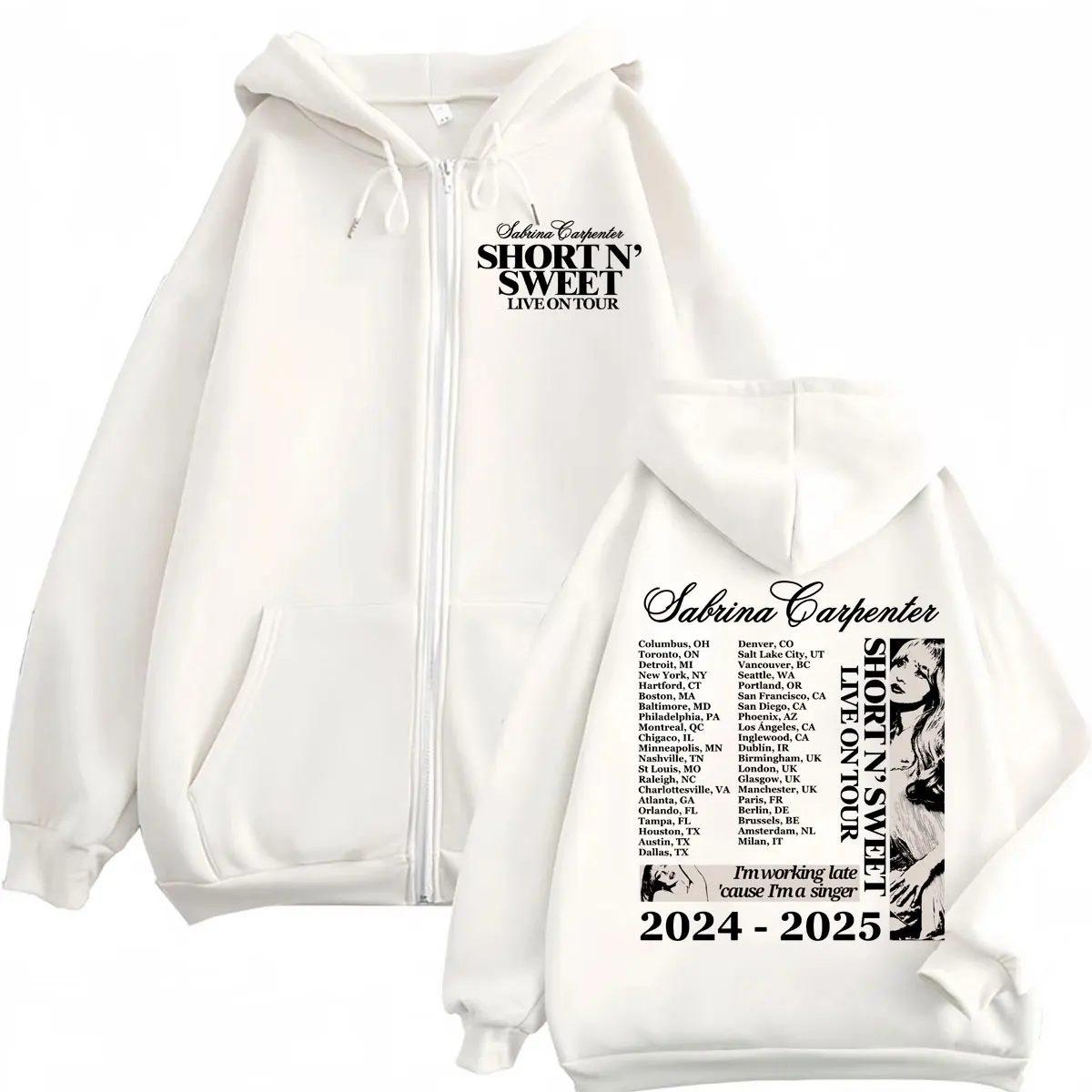 Sabrina Carpenter Short N' Sweet Tour 2025 Zipper Hoodie Fashion Aesthetic Zip Up Sweatshirts Men Women Casual Loose Pullovers