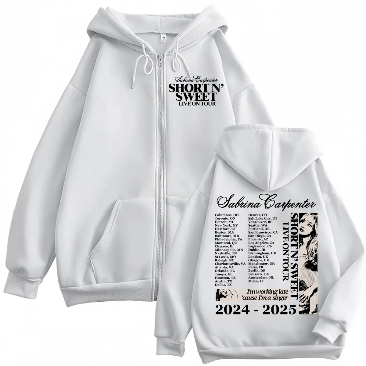 Sabrina Carpenter Short N' Sweet Tour 2025 Zipper Hoodie Fashion Aesthetic Zip Up Sweatshirts Men Women Casual Loose Pullovers
