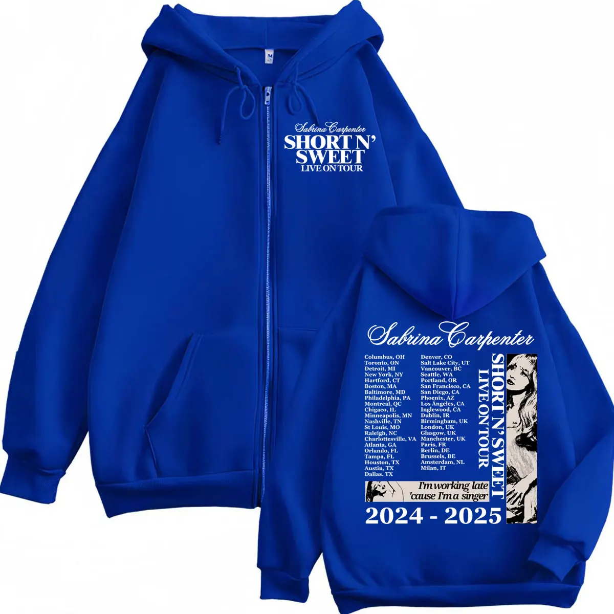 Sabrina Carpenter Short N' Sweet Tour 2025 Zipper Hoodie Fashion Aesthetic Zip Up Sweatshirts Men Women Casual Loose Pullovers