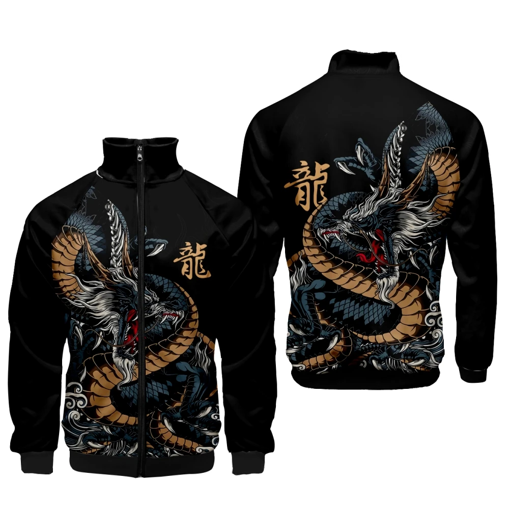 Coats Anime Dragon Cosplay Costume Hoodies 3D Printed Stand Collar Zipper Jacket Sportswear Sweatshirt