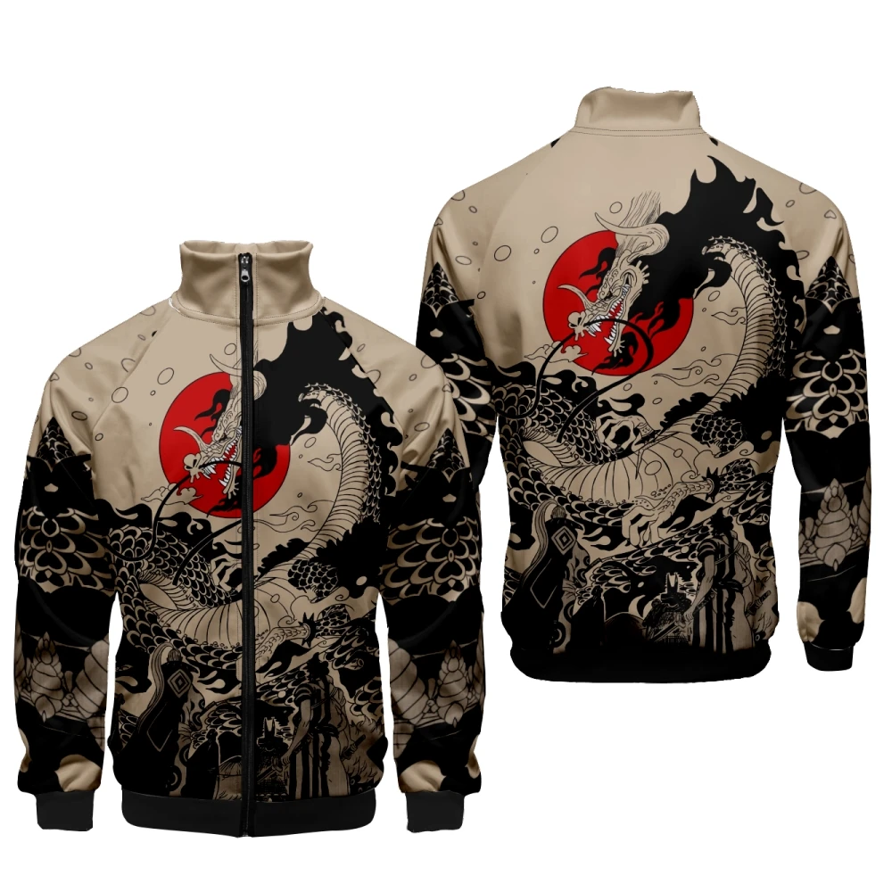 Coats Anime Dragon Cosplay Costume Hoodies 3D Printed Stand Collar Zipper Jacket Sportswear Sweatshirt