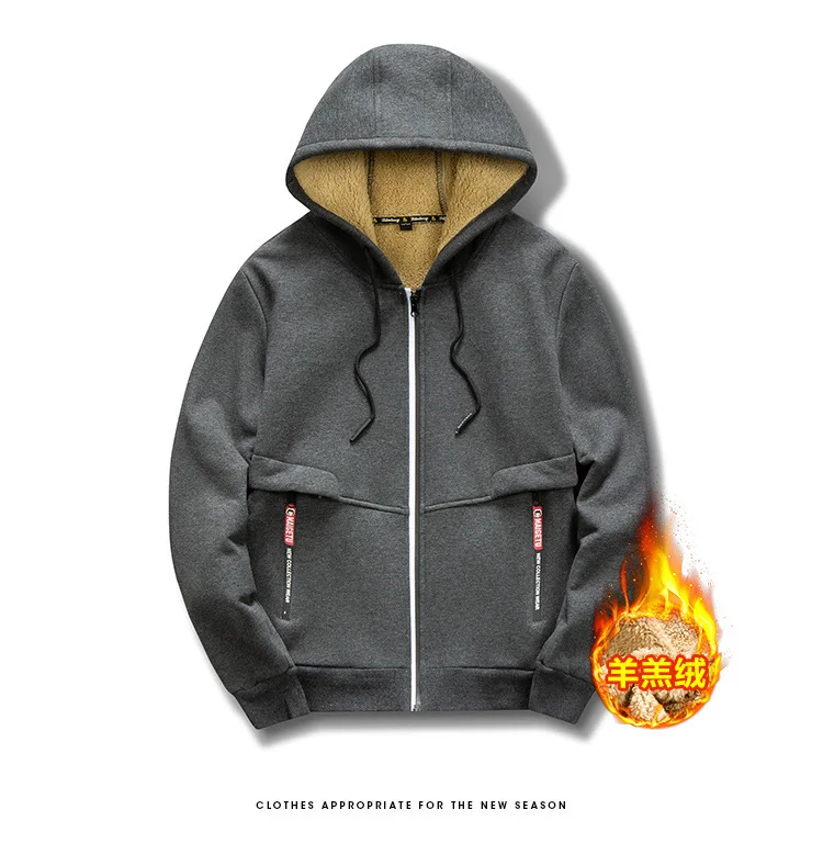 High Quality Male Warm Cashmere Hoodies Men Sportswear Lambswool Jackets Winter Hooded Zipper Cardigan Casual Bomber Hoody Coat