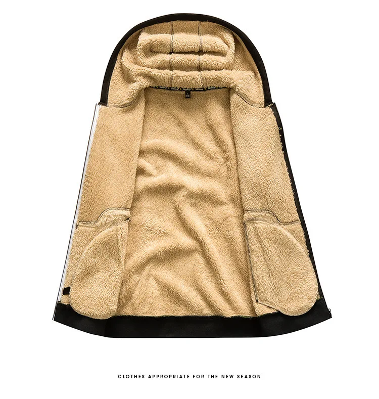 High Quality Male Warm Cashmere Hoodies Men Sportswear Lambswool Jackets Winter Hooded Zipper Cardigan Casual Bomber Hoody Coat