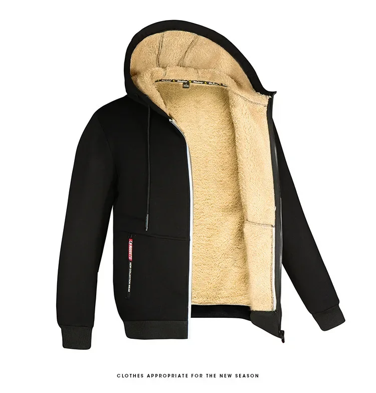 High Quality Male Warm Cashmere Hoodies Men Sportswear Lambswool Jackets Winter Hooded Zipper Cardigan Casual Bomber Hoody Coat