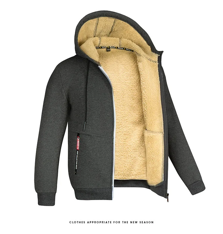 High Quality Male Warm Cashmere Hoodies Men Sportswear Lambswool Jackets Winter Hooded Zipper Cardigan Casual Bomber Hoody Coat