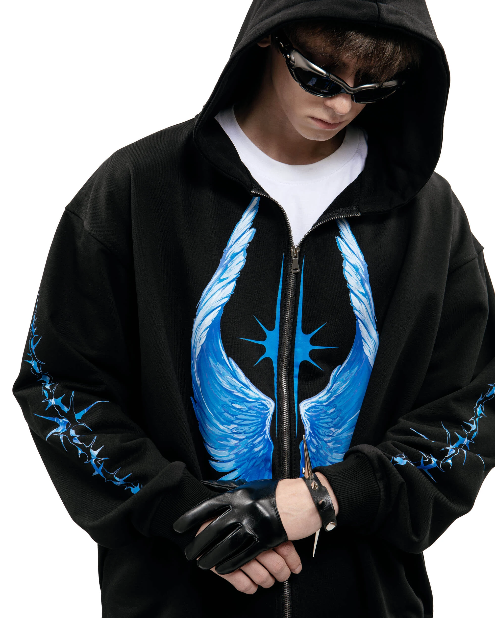 Hip Hop Zipper Men Hoodie Bright Side Graphic Zip Up Hooded Pullover Sweatshirts Winter Streetwear Jacket Y2K Coat Clothing Goth