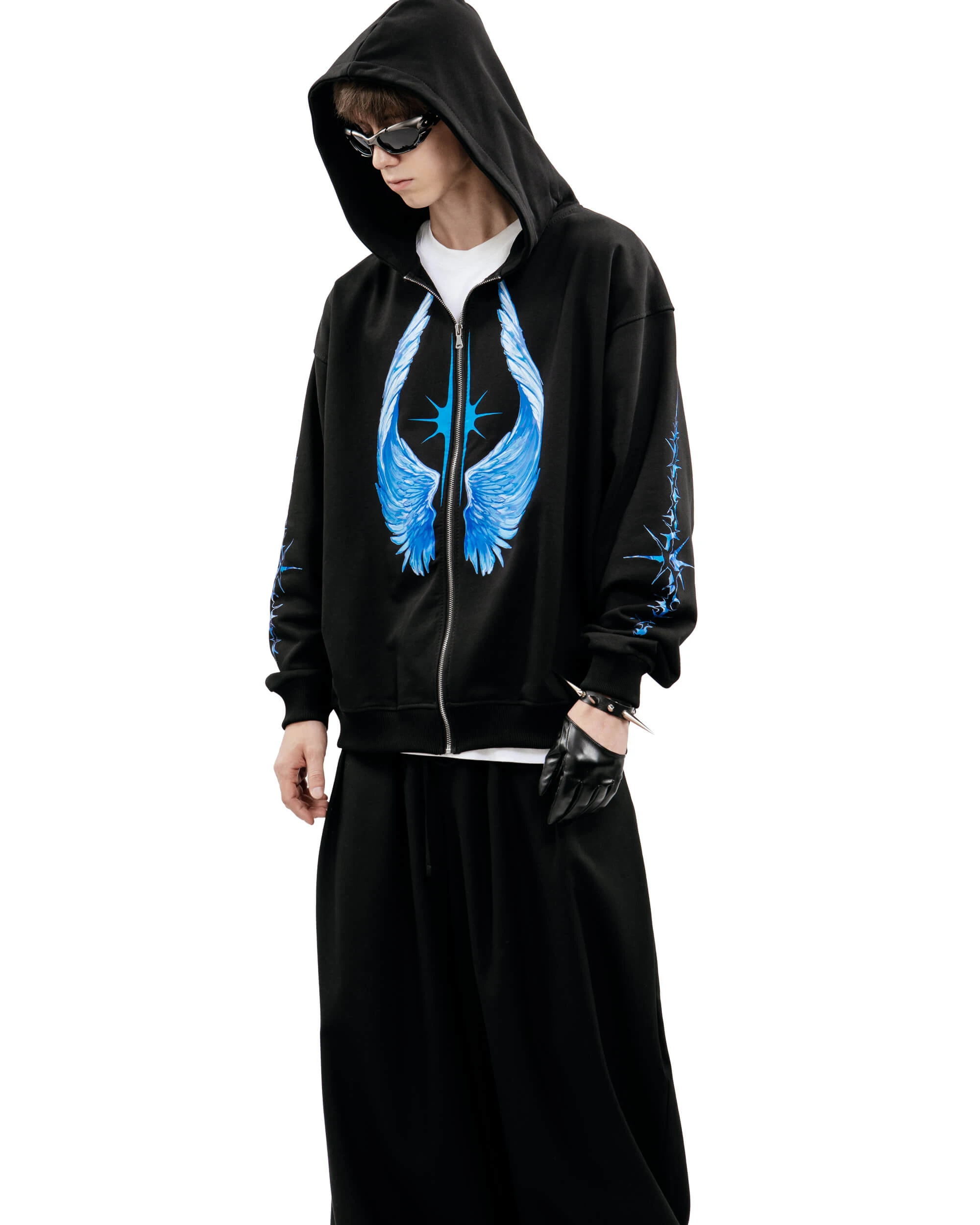 Hip Hop Zipper Men Hoodie Bright Side Graphic Zip Up Hooded Pullover Sweatshirts Winter Streetwear Jacket Y2K Coat Clothing Goth
