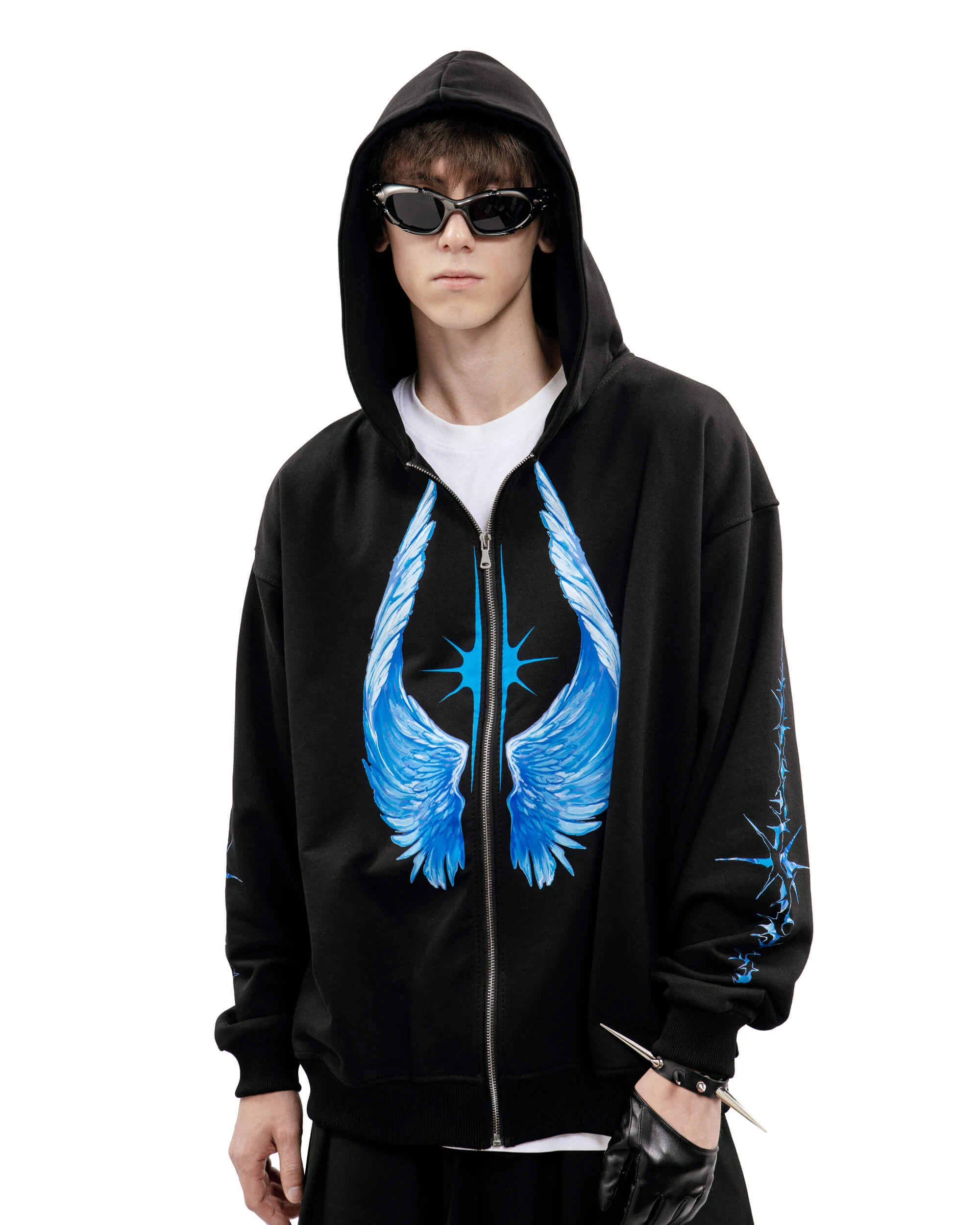 Hip Hop Zipper Men Hoodie Bright Side Graphic Zip Up Hooded Pullover Sweatshirts Winter Streetwear Jacket Y2K Coat Clothing Goth