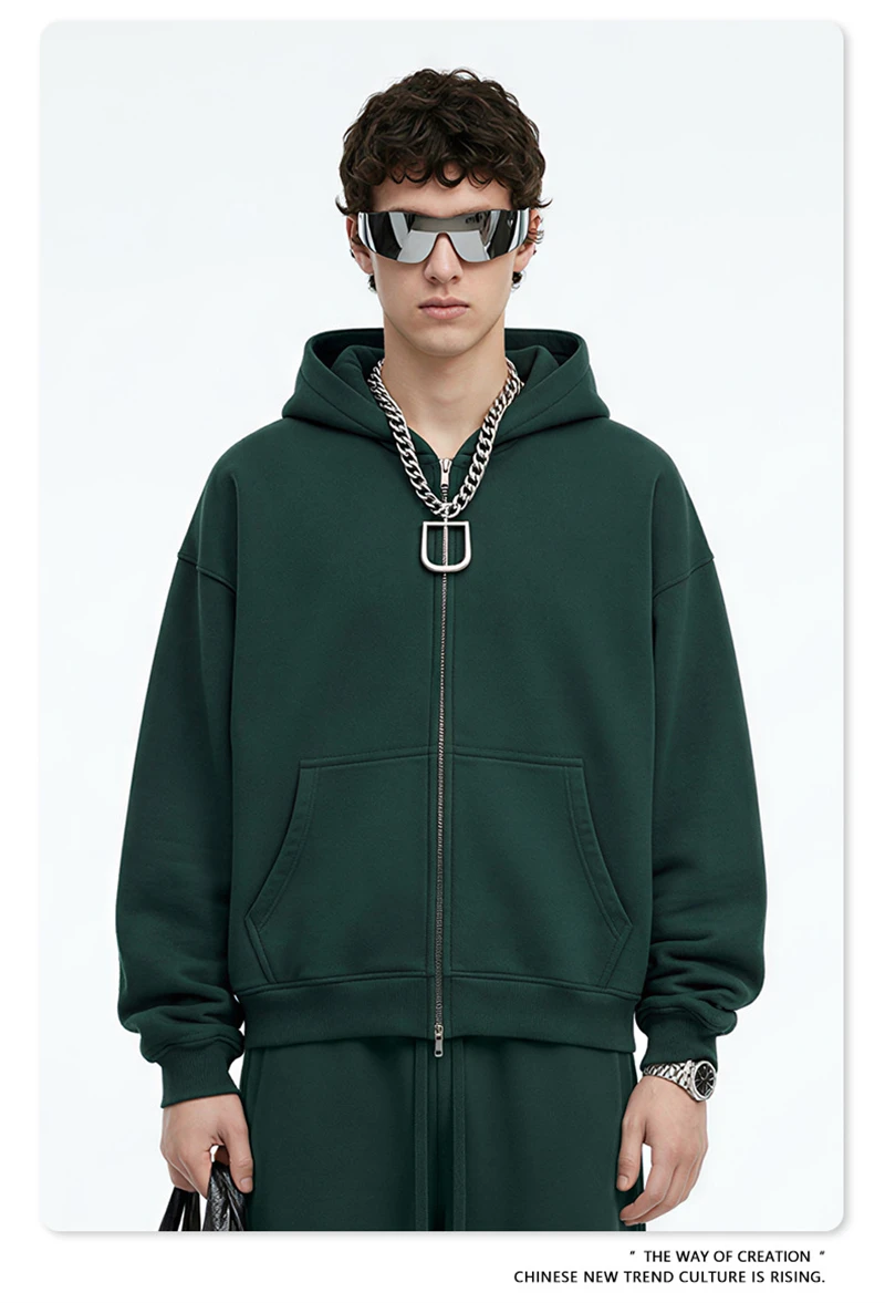 ZODF Fashion Winter 345gsm Boxy Fleece Zipper Hoodie For Men Unisex Cusual Loose Fit Warm Hooded Coat Outwears HY1178