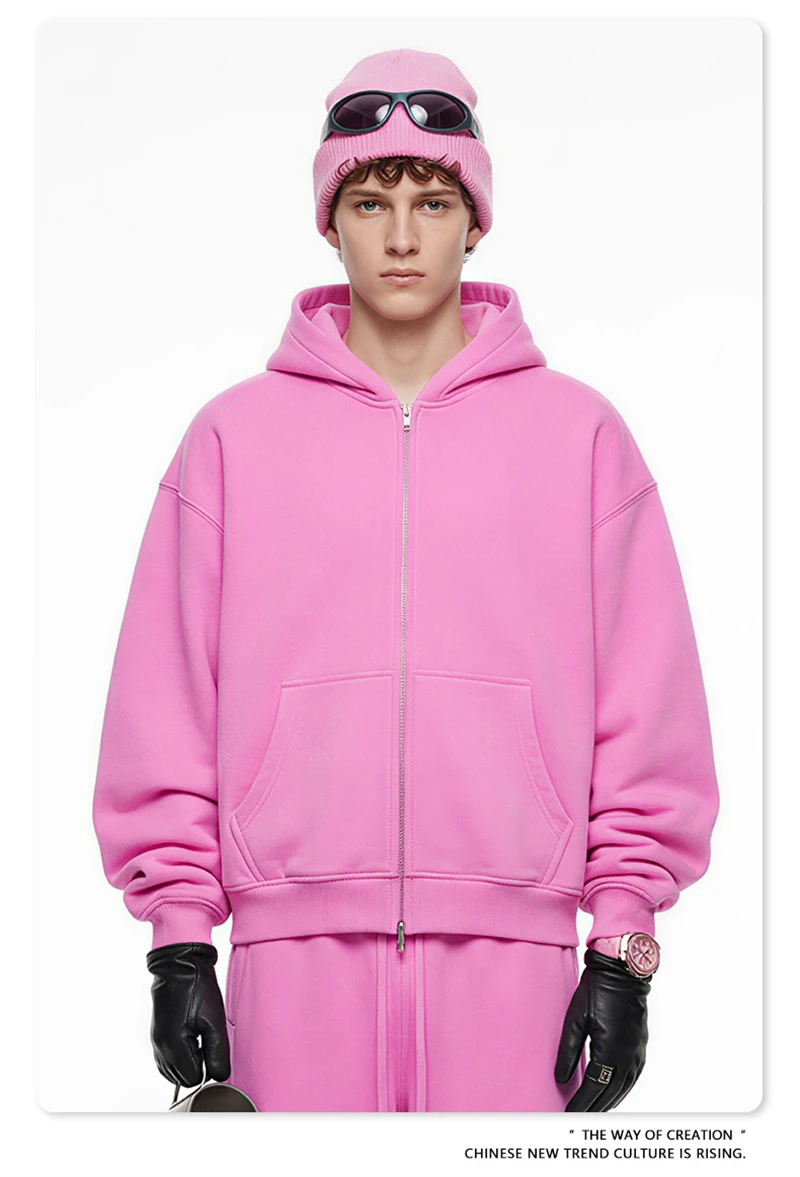 ZODF Fashion Winter 345gsm Boxy Fleece Zipper Hoodie For Men Unisex Cusual Loose Fit Warm Hooded Coat Outwears HY1178