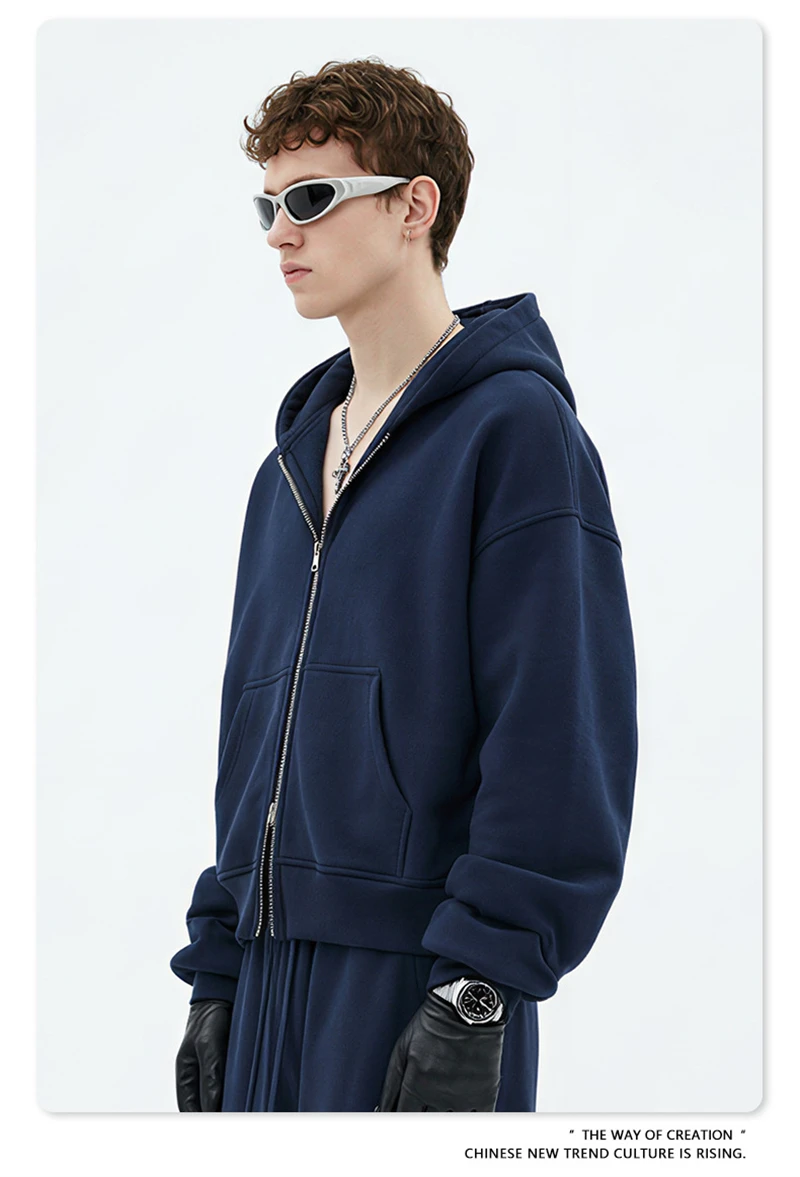 ZODF Fashion Winter 345gsm Boxy Fleece Zipper Hoodie For Men Unisex Cusual Loose Fit Warm Hooded Coat Outwears HY1178