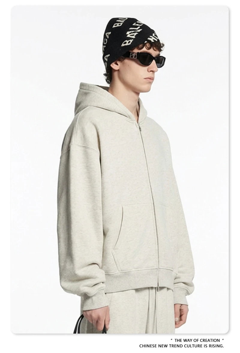 ZODF Fashion Winter 345gsm Boxy Fleece Zipper Hoodie For Men Unisex Cusual Loose Fit Warm Hooded Coat Outwears HY1178