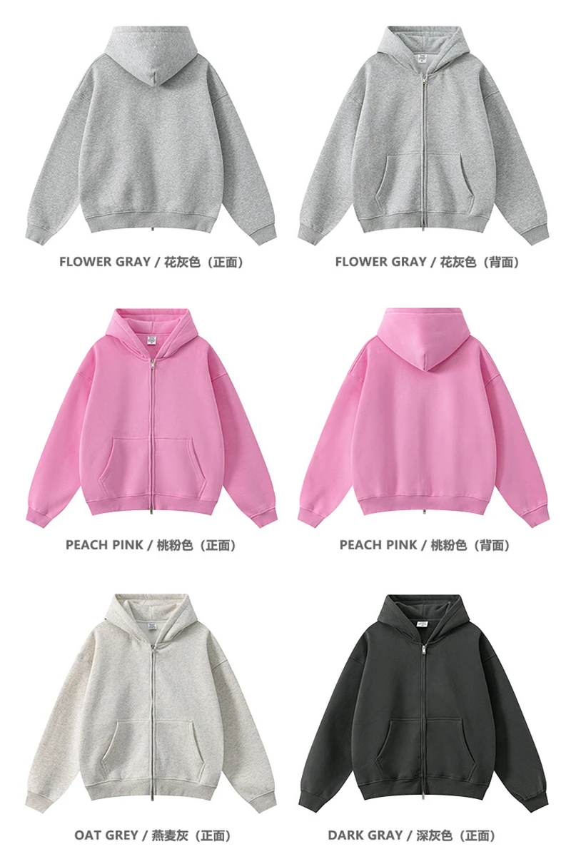 ZODF Fashion Winter 345gsm Boxy Fleece Zipper Hoodie For Men Unisex Cusual Loose Fit Warm Hooded Coat Outwears HY1178