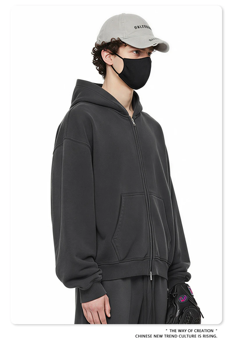 ZODF Fashion Winter 345gsm Boxy Fleece Zipper Hoodie For Men Unisex Cusual Loose Fit Warm Hooded Coat Outwears HY1178
