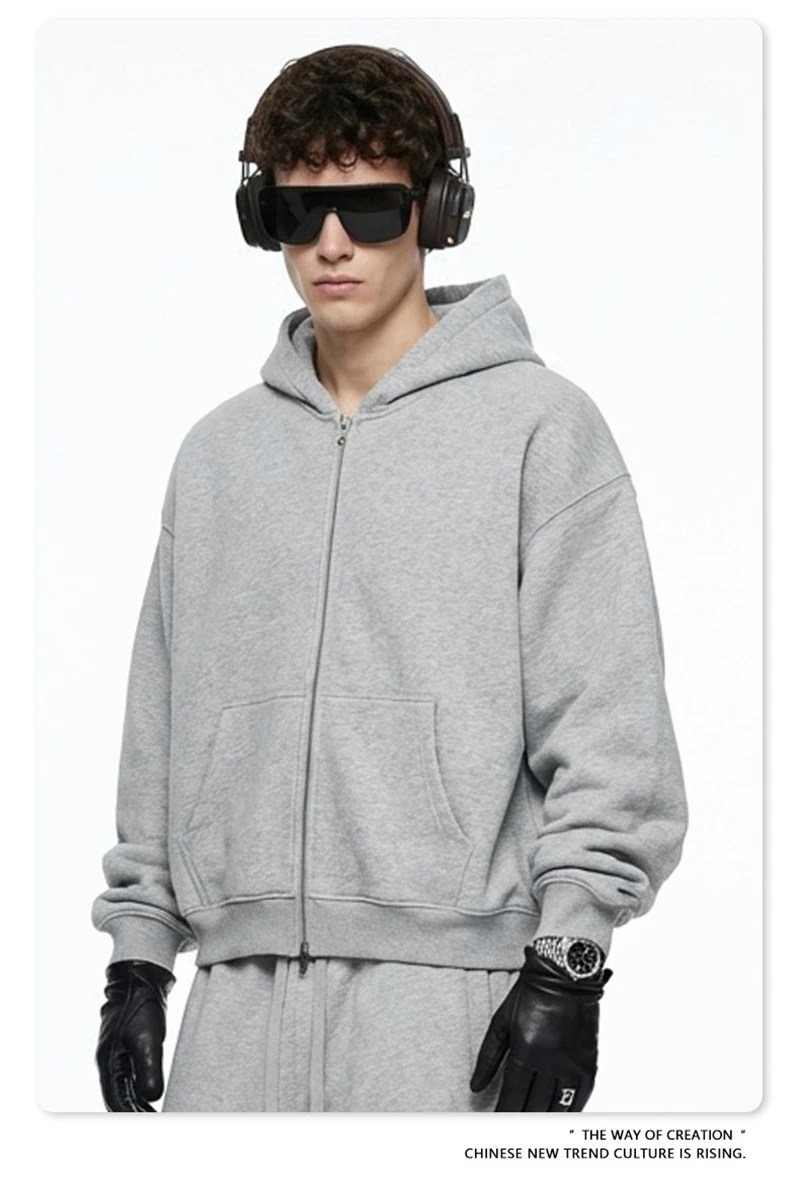 ZODF Fashion Winter 345gsm Boxy Fleece Zipper Hoodie For Men Unisex Cusual Loose Fit Warm Hooded Coat Outwears HY1178