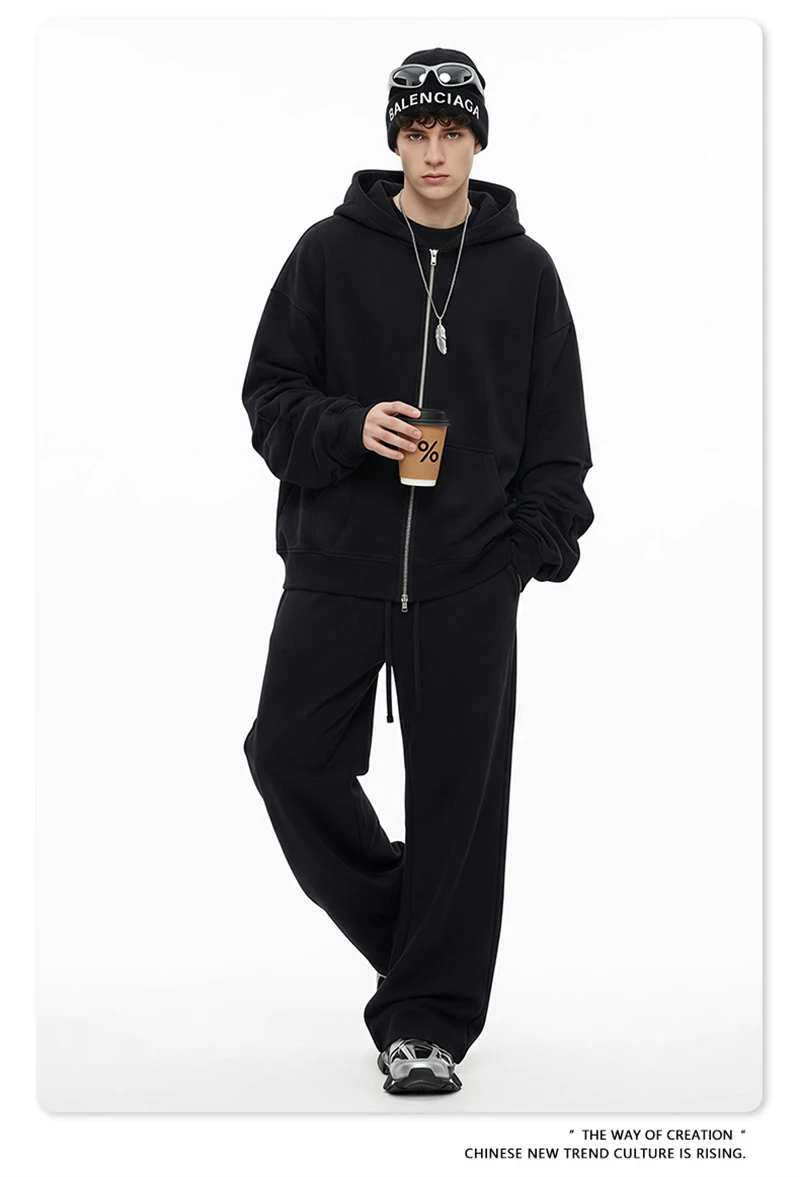 ZODF Fashion Winter 345gsm Boxy Fleece Zipper Hoodie For Men Unisex Cusual Loose Fit Warm Hooded Coat Outwears HY1178
