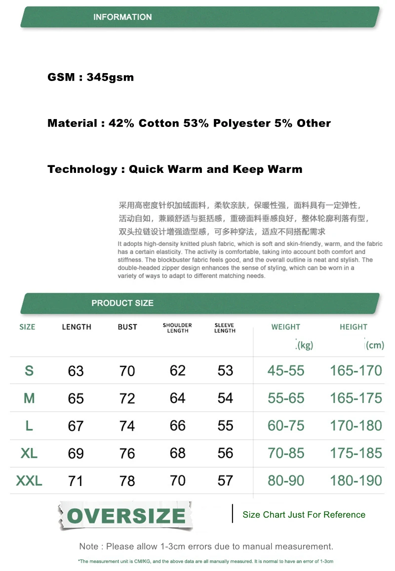 ZODF Fashion Winter 345gsm Boxy Fleece Zipper Hoodie For Men Unisex Cusual Loose Fit Warm Hooded Coat Outwears HY1178