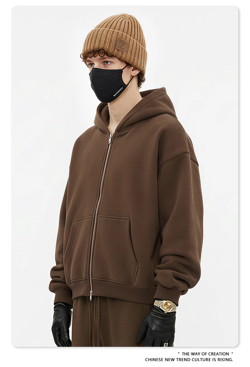 ZODF Fashion Winter 345gsm Boxy Fleece Zipper Hoodie For Men Unisex Cusual Loose Fit Warm Hooded Coat Outwears HY1178