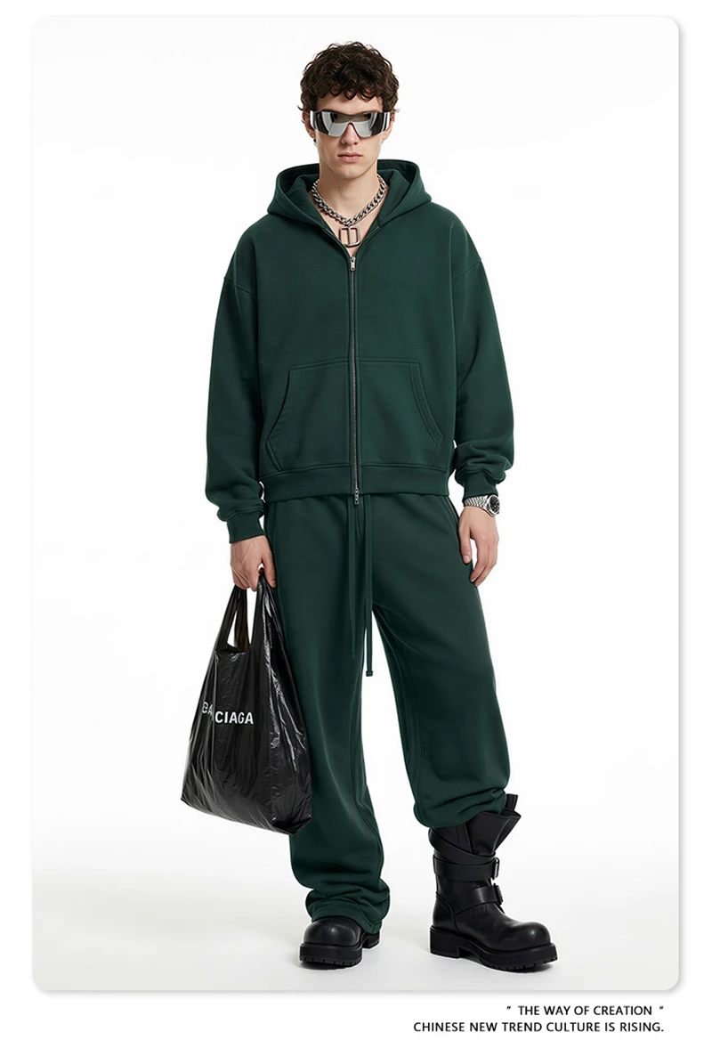 ZODF Fashion Winter 345gsm Boxy Fleece Zipper Hoodie For Men Unisex Cusual Loose Fit Warm Hooded Coat Outwears HY1178