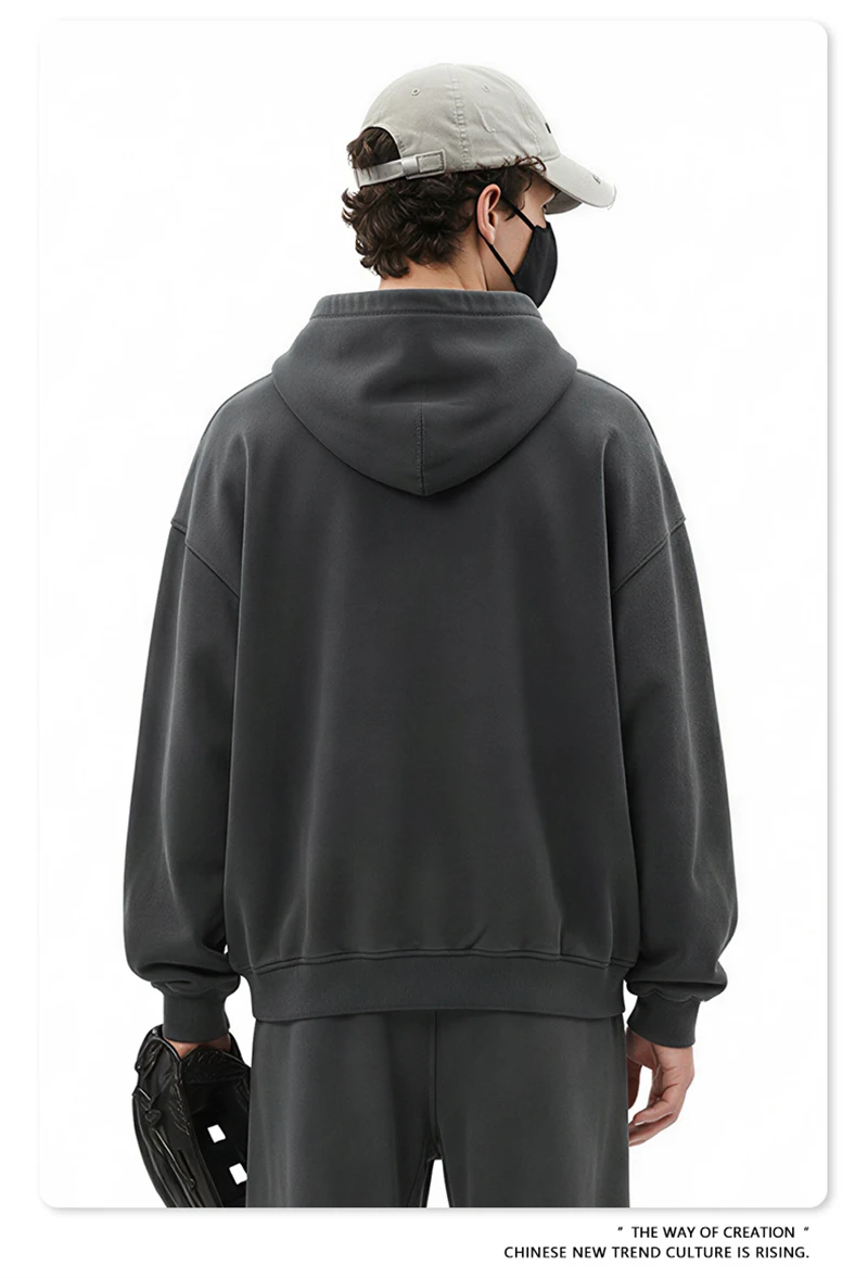 ZODF Fashion Winter 345gsm Boxy Fleece Zipper Hoodie For Men Unisex Cusual Loose Fit Warm Hooded Coat Outwears HY1178