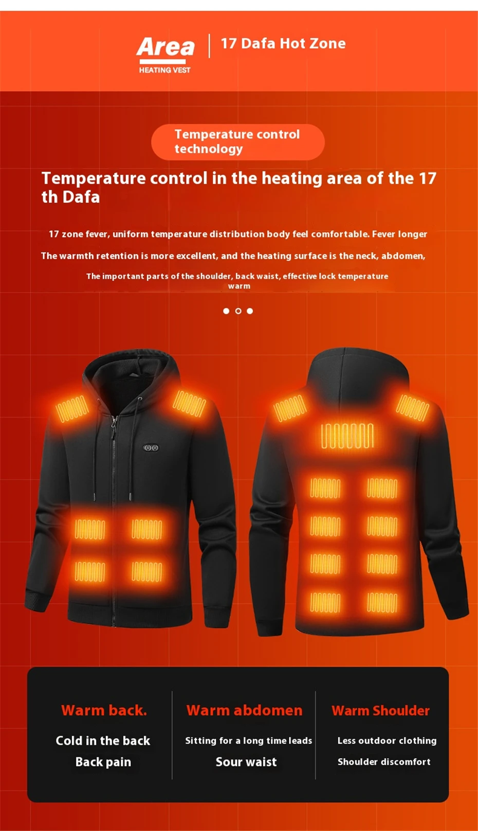 USB Heating Hoodie Jacket Men Zipper Hoodie Autumn Winter Warm 17 Zones Electric Heated Hoodies Jackets Male