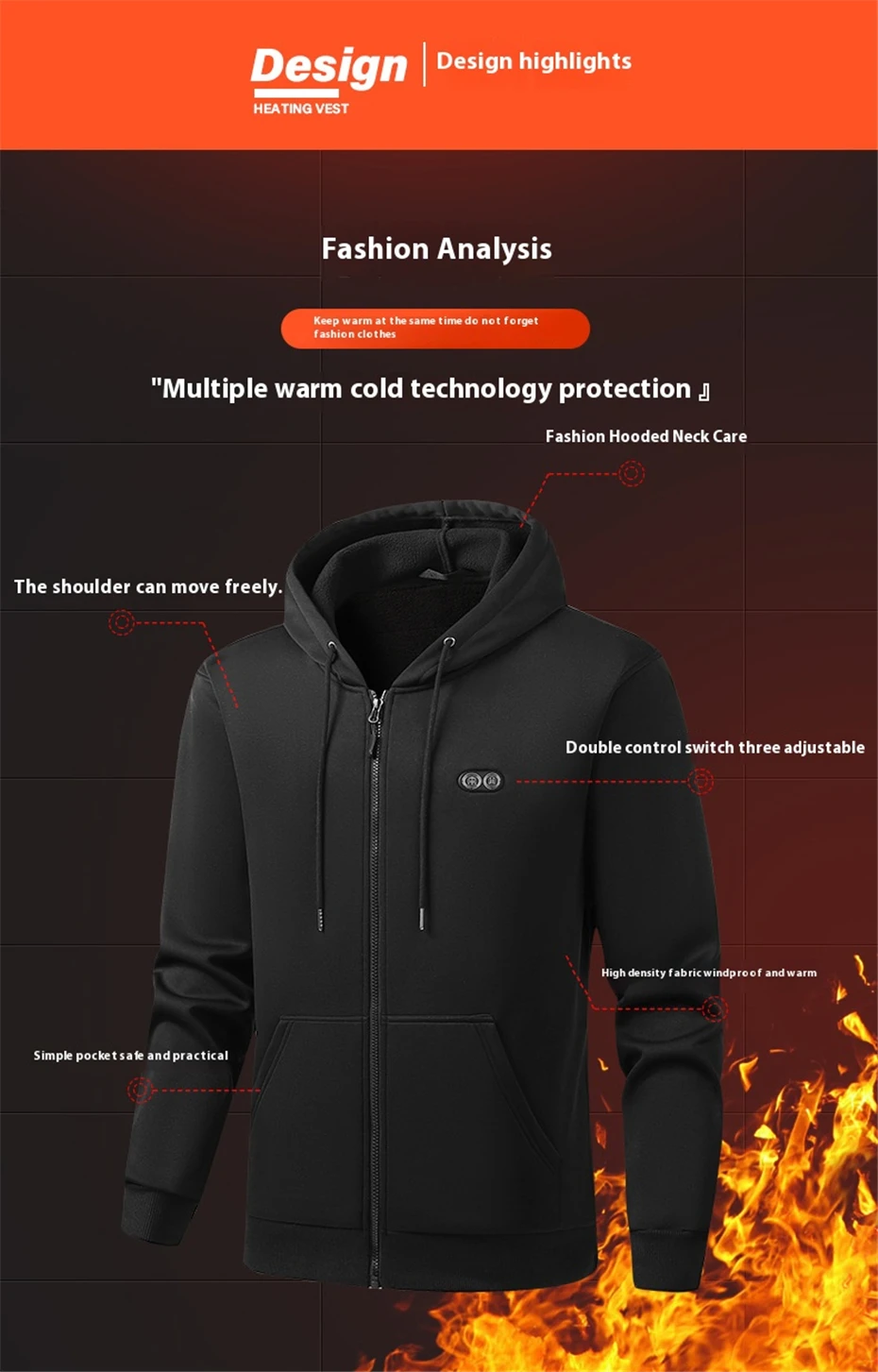 USB Heating Hoodie Jacket Men Zipper Hoodie Autumn Winter Warm 17 Zones Electric Heated Hoodies Jackets Male