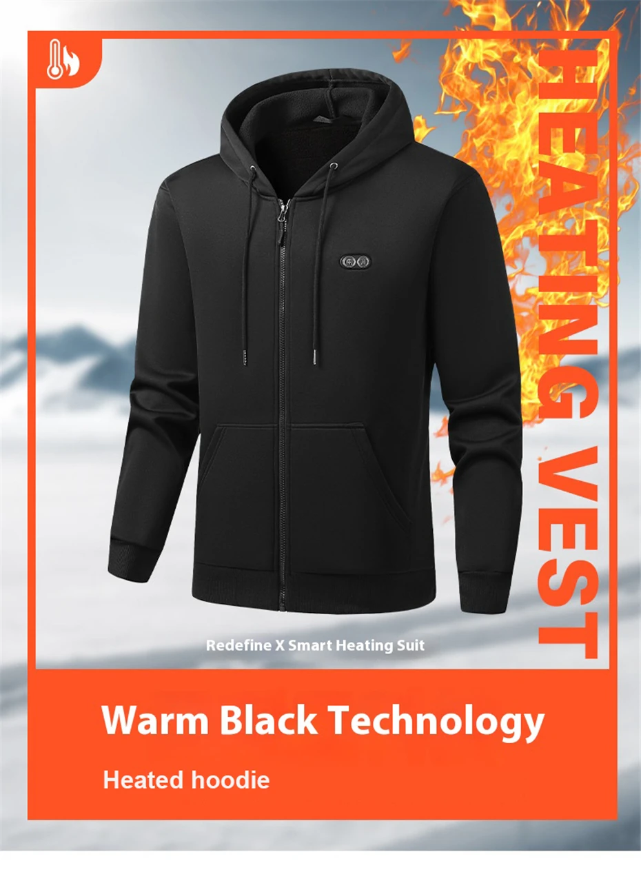 USB Heating Hoodie Jacket Men Zipper Hoodie Autumn Winter Warm 17 Zones Electric Heated Hoodies Jackets Male