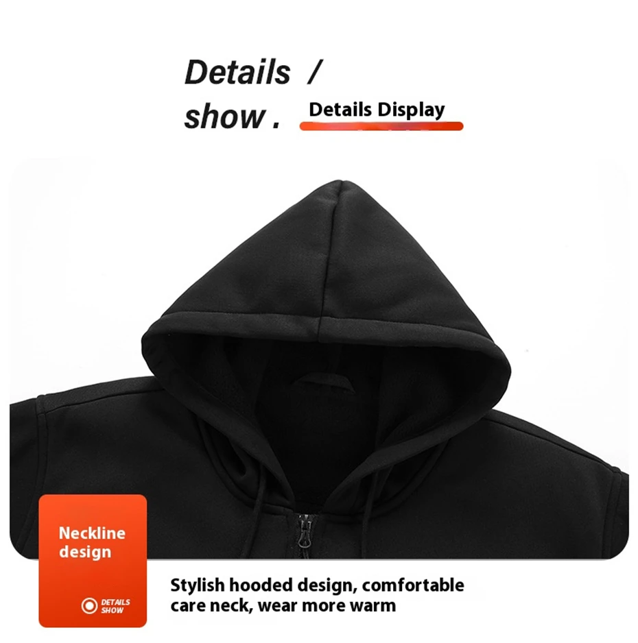 USB Heating Hoodie Jacket Men Zipper Hoodie Autumn Winter Warm 17 Zones Electric Heated Hoodies Jackets Male