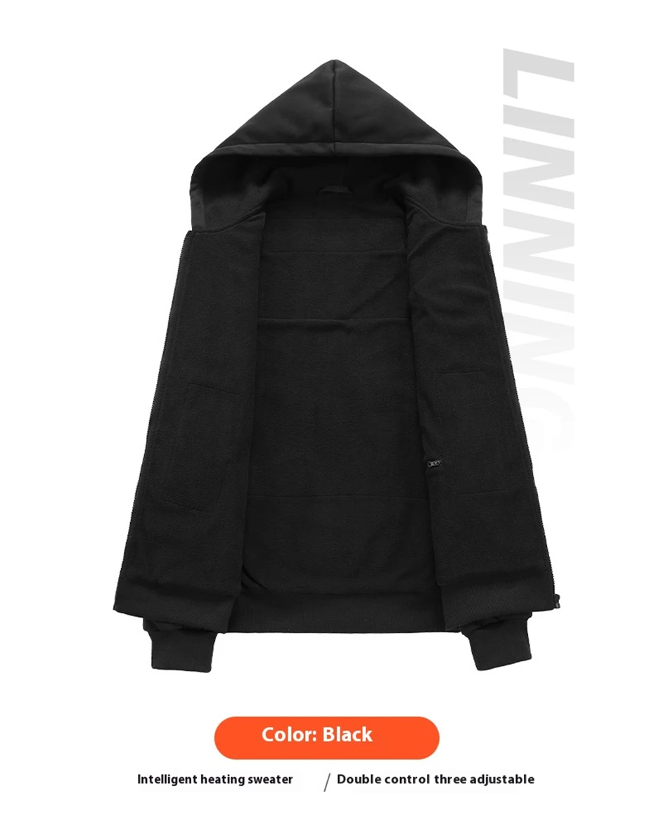 USB Heating Hoodie Jacket Men Zipper Hoodie Autumn Winter Warm 17 Zones Electric Heated Hoodies Jackets Male