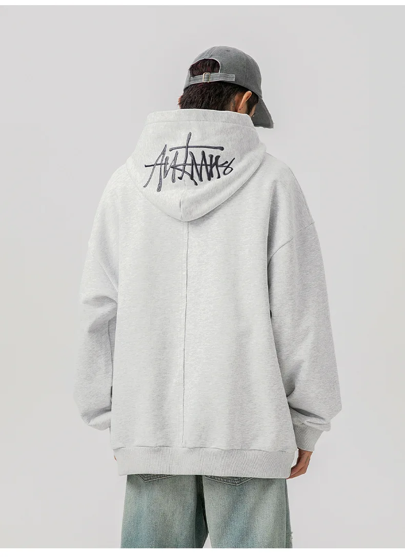 400G Heavy Thick Letter Embroidered Hoodies for Men's Autumn Winter Style American Trendy Couple Loose Hoodie Coat