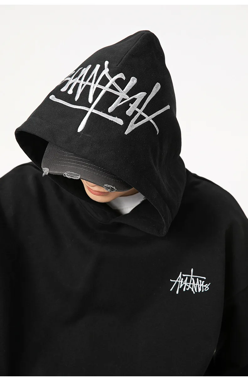 400G Heavy Thick Letter Embroidered Hoodies for Men's Autumn Winter Style American Trendy Couple Loose Hoodie Coat