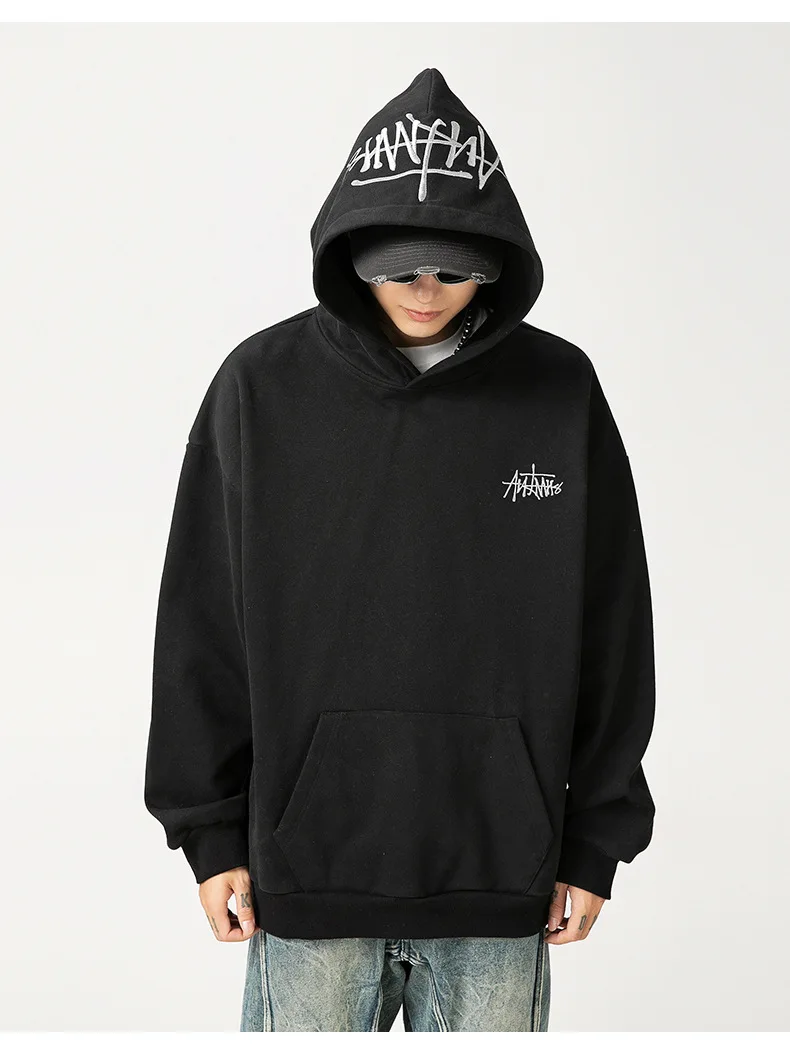400G Heavy Thick Letter Embroidered Hoodies for Men's Autumn Winter Style American Trendy Couple Loose Hoodie Coat