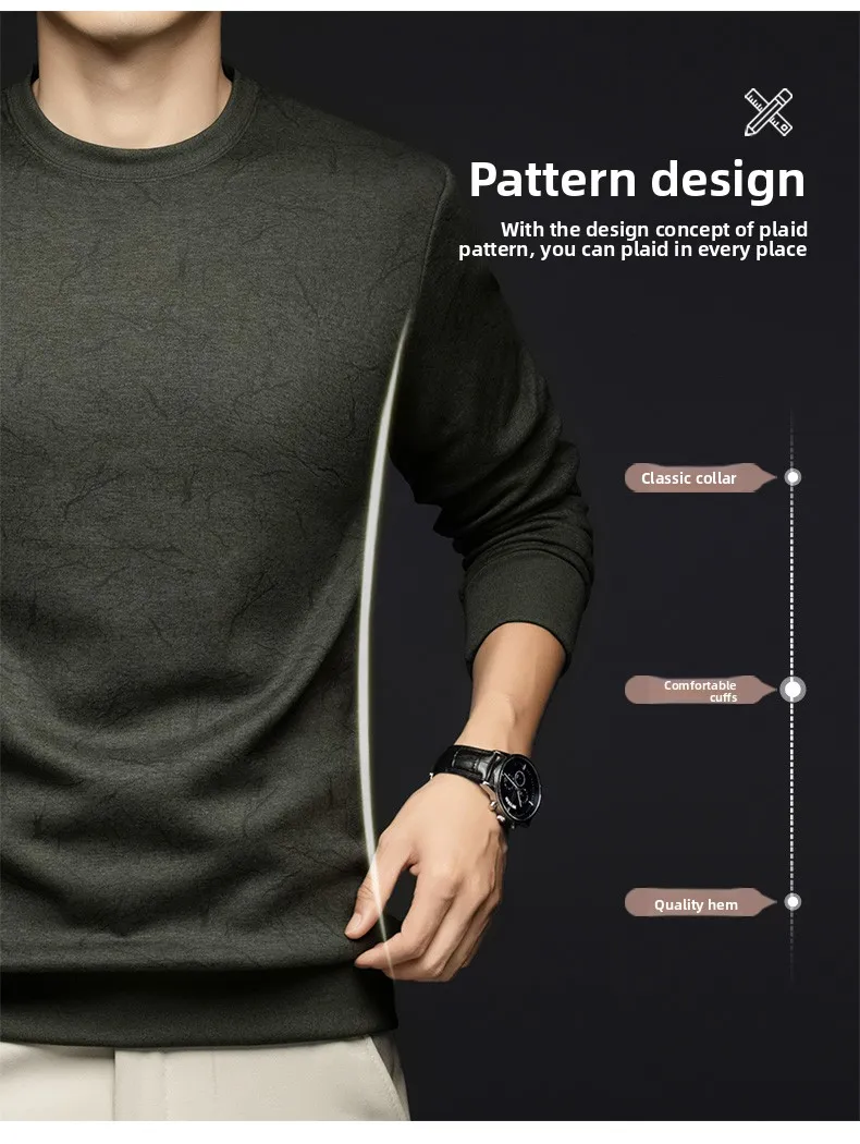 Top Grade Wool+Mulberry Silk New Brand Casual Fashion Street Crewneck Pullover Velvet Hoodies Sweatshirts Men's Clothing