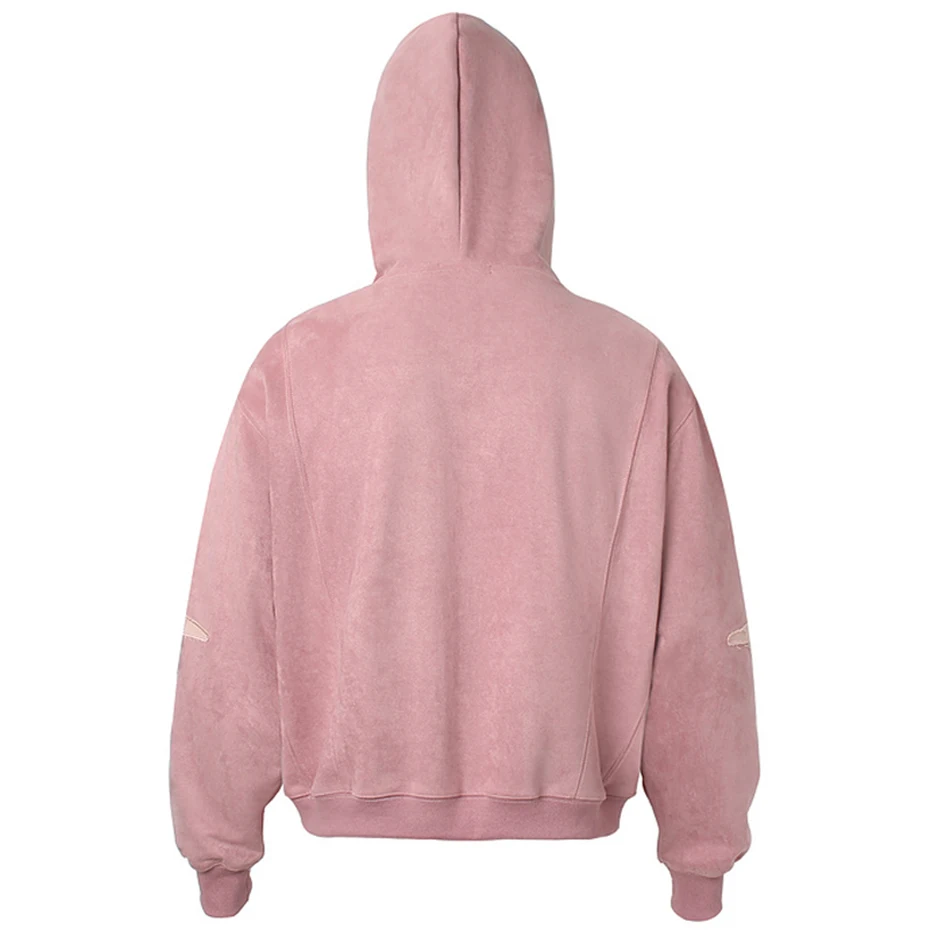 Vintage Suede Hoodies Patchwork Loose Hooded Hoodies Jacket Streetwear Harajuku Hip Hop Oversized Hoodie Sweatshirts