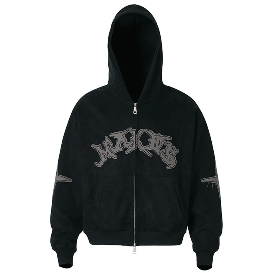 Vintage Suede Hoodies Patchwork Loose Hooded Hoodies Jacket Streetwear Harajuku Hip Hop Oversized Hoodie Sweatshirts